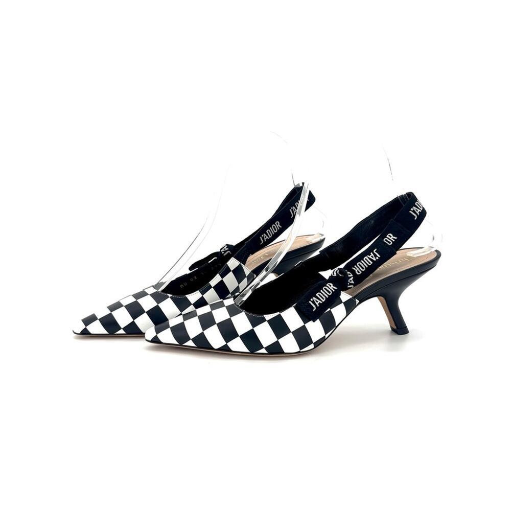 Dior J’adior Black White Checkered Slingback Heeled Pointed Toe Pumps 37.5